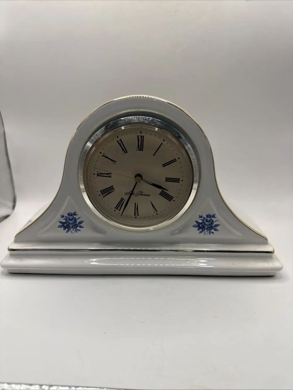 Seth Thomas Mantel Shelf Clock w/ Hornsea Pottery Porcelain Blue & White Case *
